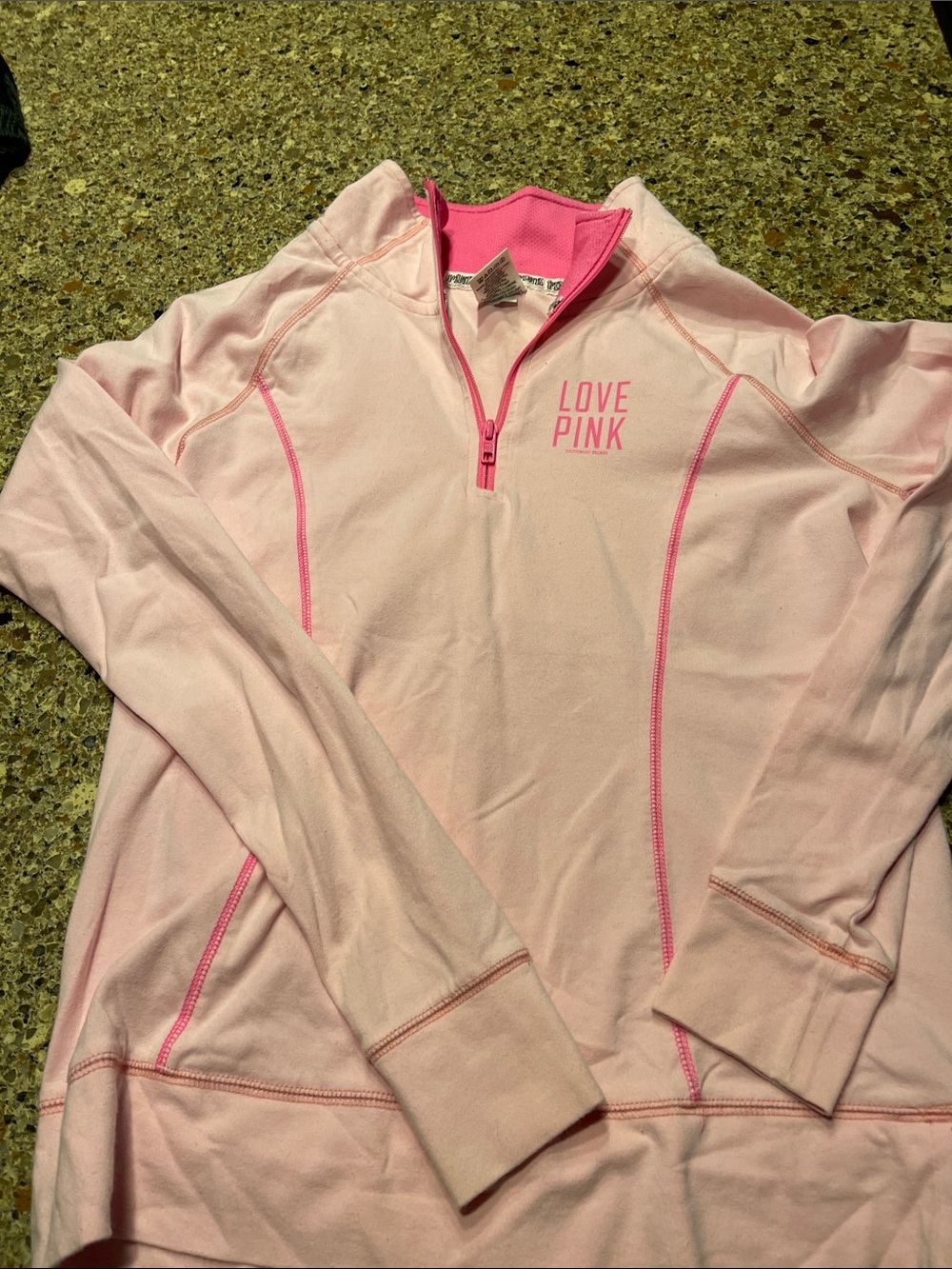 Victoria's Secret Love Pink Light Pink Half-Zip Pullover with Hot Pink Accents